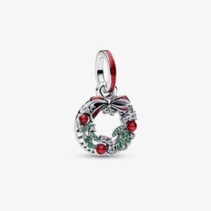 Authentic Pandora Holiday Wreath Double Dangle Charm